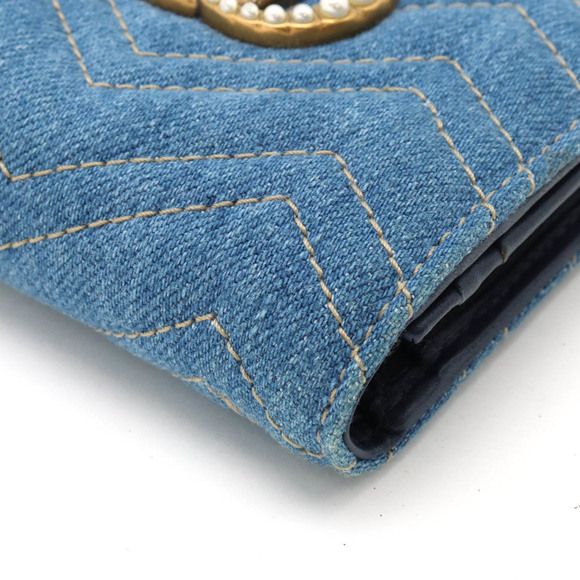 Gucci GG Marmont Denim Leather Bifold Wallet Light Blue - Picture 3 of 8